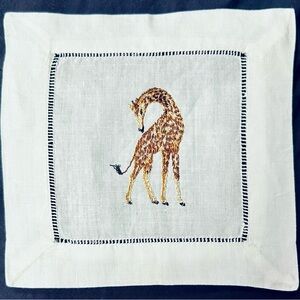 Vintage Linen Hem Stitch African Animal Cocktail Napkins Set of 4 Giraffe